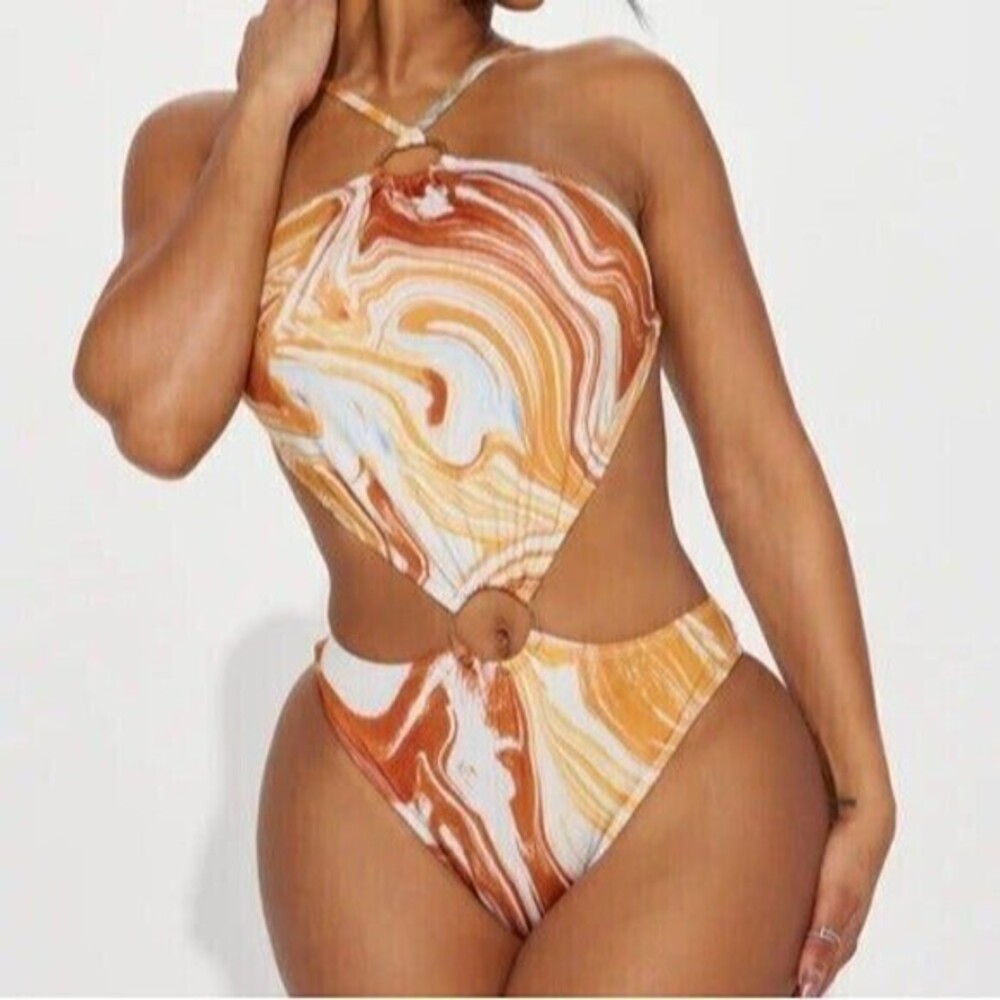 Envya Multicolor Marbled 1‎ Piece Swimsuit Halter Neck Size XS RefN011